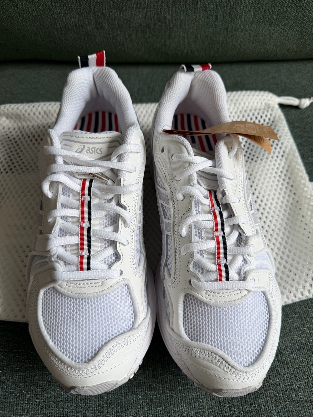 ASICS White Sneakers with Red and Black Center Stripe